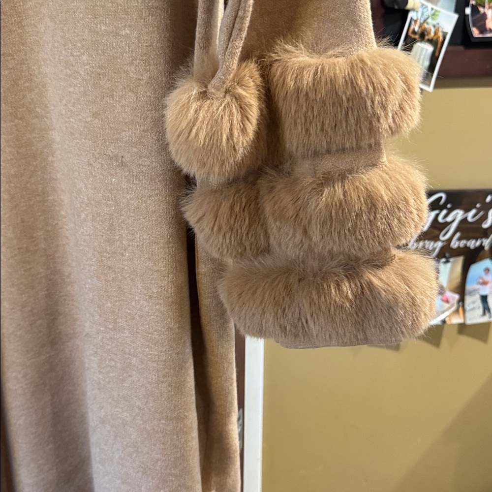 Saks Fifth Avenue Tan Cardigan with Faux Fur Sleeves - Picture 3 of 3